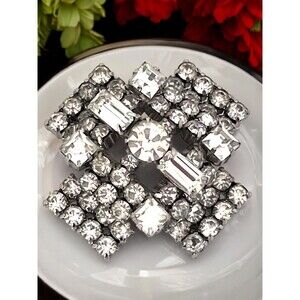 Vintage Pin Signed La Rel Clear Prong Set Crystals Rhinestone 1950s 7O